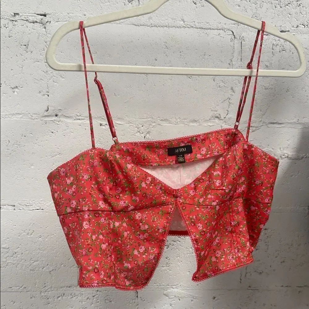 AFRM Red Floral Camisole Top - Crop Top - NWOT Size Large Adjustable Strap